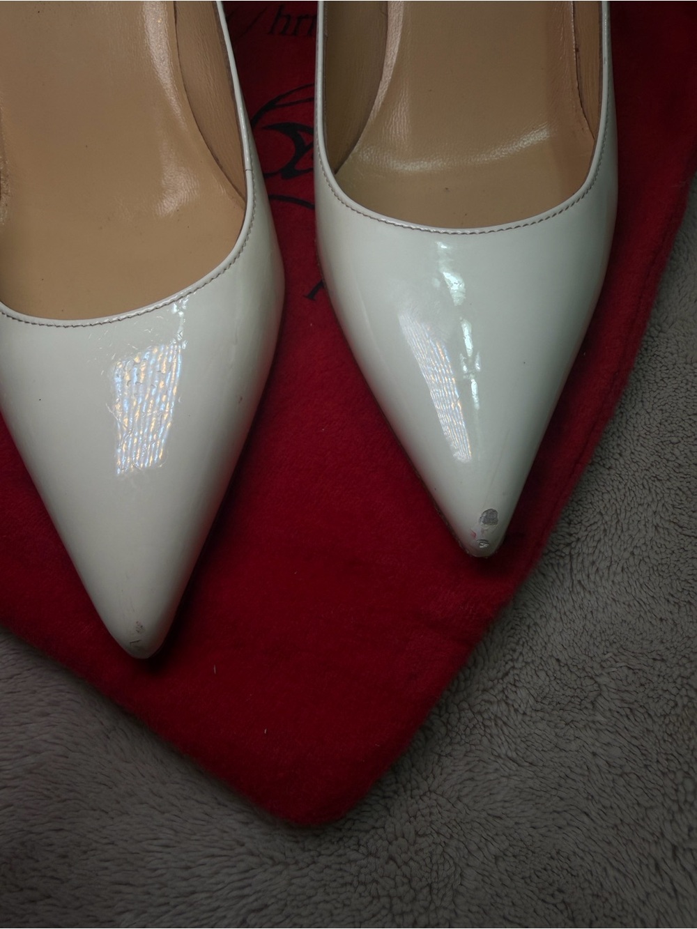 Christian Louboutin White Patent Pointed Toe Stiletto Pumps - Picture 3 of 8